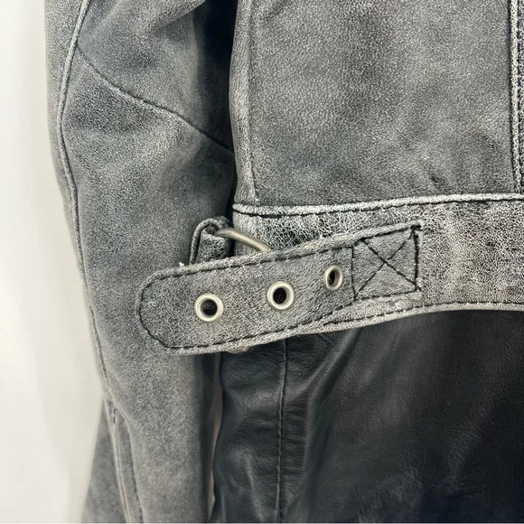 Muubaa Crackle Black Lamb Leather Biker Motorcycle Jacket Quilted Zip Up 6 - Picture 14 of 16